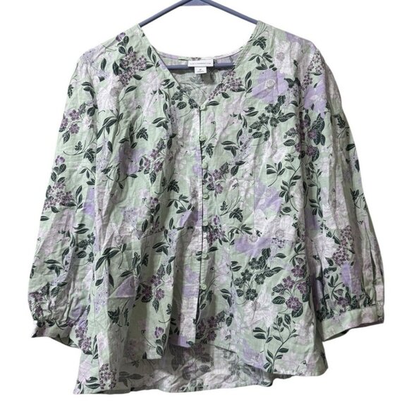Liz Claiborne Women Floral Button Down Size Medium Cotton Blend‎ Lightweight - Picture 1 of 12